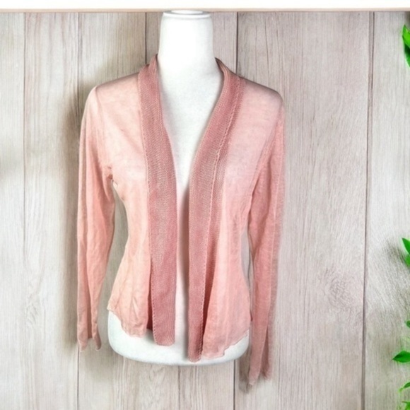 Eileen Fisher Womens Open Front Cardigan Sweater Pink Long Sleeve Petites PM - Picture 1 of 7